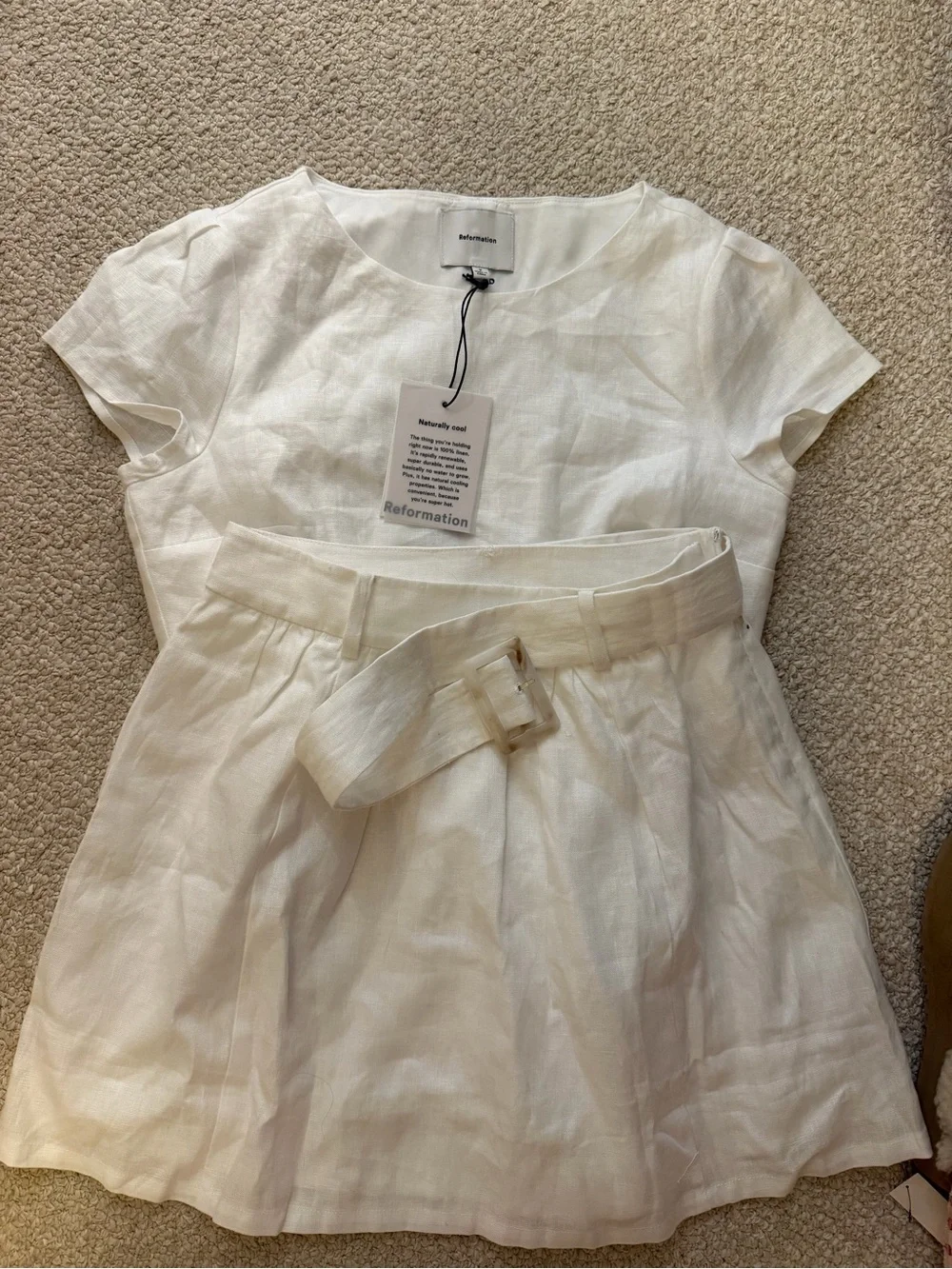 Reformation Niki Belted Linen Two Piece Too and Skirt  Set